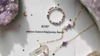 Ametyst, kamień księżycowy i kwarc – idealne kamienie dla Ryby. Delikatna biżuteria z tymi minerałami.