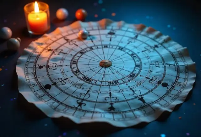 Astrologiczna mapa nieba z płonącą świecą i kulami. Czy to tu znajdziemy najbardziej toksyczny znak zodiaku?